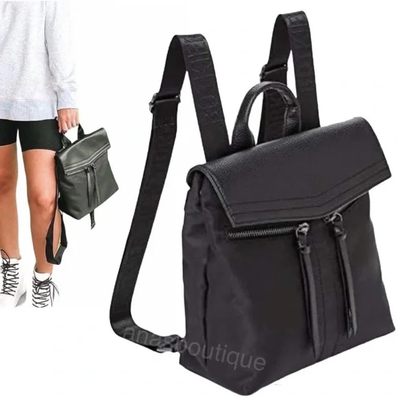 EUC Botkier Blk Faux Leather and Canvas Backpack great commuter bag Nylon straps - Picture 2 of 6